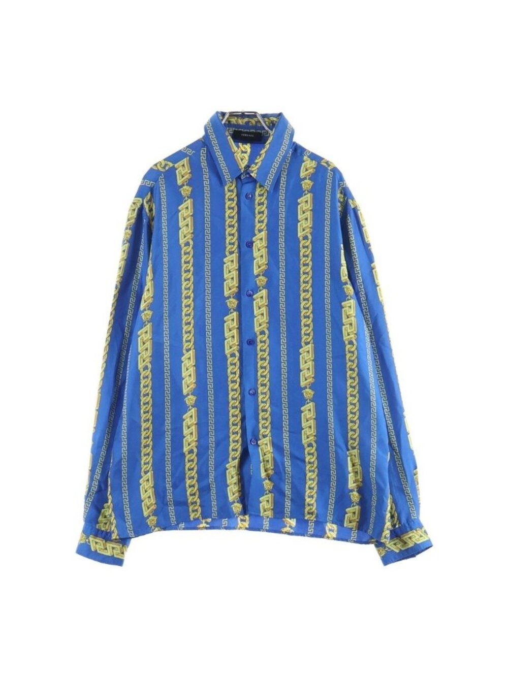 Versace Silk Medusa Chain Shirt Regular Color Long Sleeve Blue Yellow